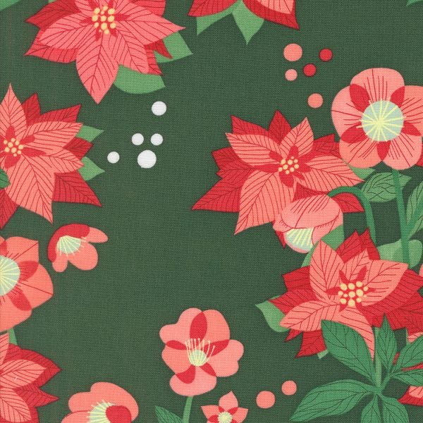 PREORDER - Tiny Christmas - Poinsettia in Pine - Lizzy House - 37130 19 - Half Yard Online Sale