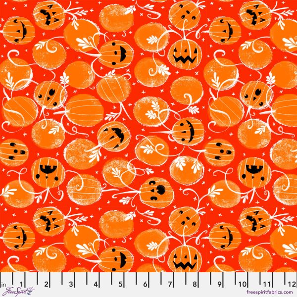 Ghostly Greetings - Happy Jacks in Pumpkin - Cori Dantini - PWCD112.XPUMPKIN - Half Yard Sale